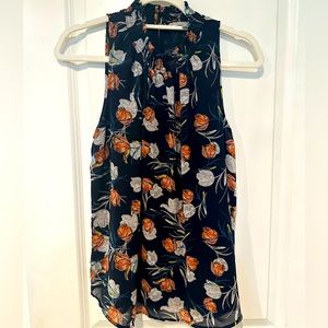 Flowy navy blue floral tank mock neck